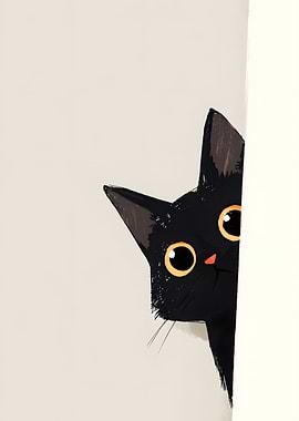 Peeking Black Cat Illustration