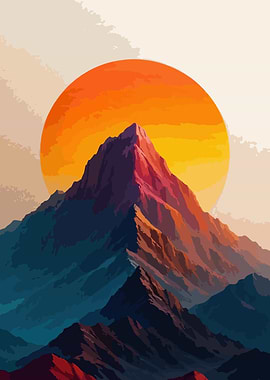 Mountain Sunset Digital Art Landscape