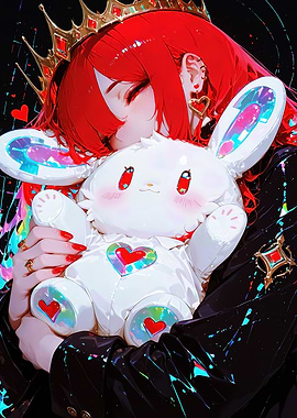 Queen Anime Girl with Plush Bunny