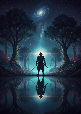 Samurai in a mystical forest