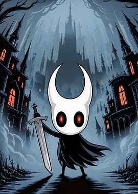 Hollow Knight in Dark Cityscape