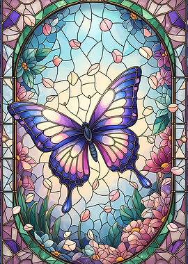 Stained Glass Butterfly Floral Design