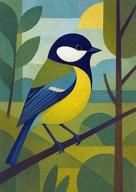 Colorful Bird on Branch Painting