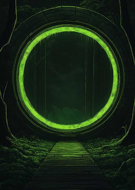 Mystical Green Portal in Dark Forest