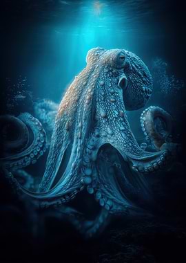 Underwater Octopus in Blue Light