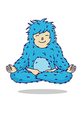 Meditating Blue Yeti Cartoon Illustration