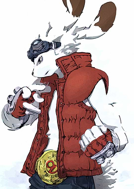 Anthropomorphic Rabbit Character in Red Vest