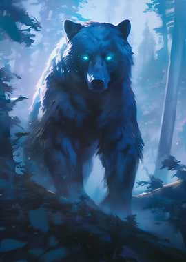 Dark Wood Collection: Glowing-Eyed Bear in Misty Forest
