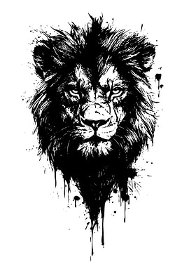 Lion Head Black and White Illustration