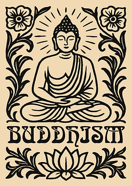 Buddha Illustration with Floral Ornamentation