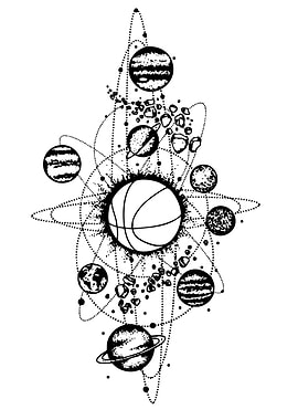 Basketball Solar System Black and White