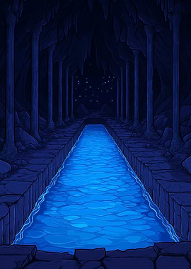 Blue River in Dark Cave