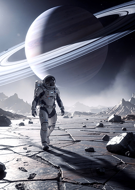 Astronaut on Alien Planet with Saturn