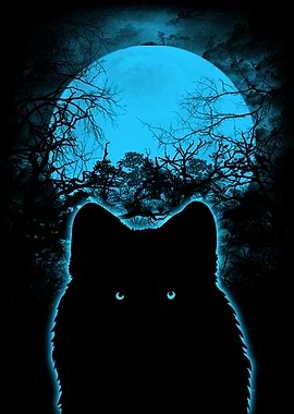 Wolf Silhouette Under a Blue Moon