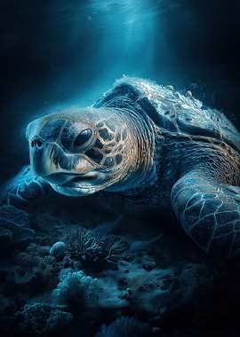 Sea Turtle Underwater Portrait