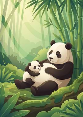 Panda Mother and Cub Illustration