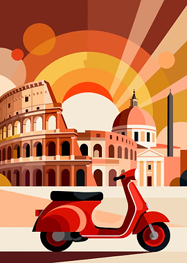 Rome Italy Scooter Travel Poster