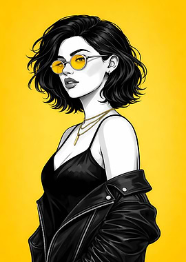 Stylish Woman with Yellow Sunglasses