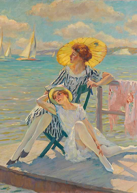 Two Women by the Sea Painting