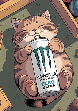 Cat Hugging Monster Energy Drink