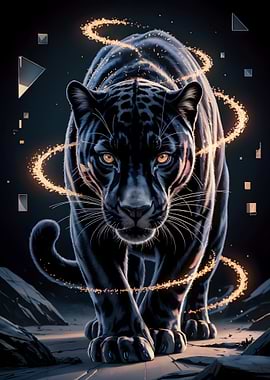 Majestic Black Panther with Golden Aura