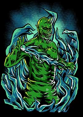 Green Demon with Blue Flames