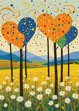Heart Trees in Daisy Field
