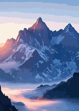 Mountain Peaks at Sunrise