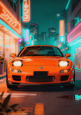 JDM Legend Mazda RX-7 FD: Retro Tokyo Neon City