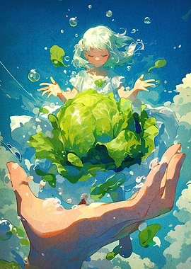 Lettuce Girl in Blue Sky