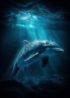 Underwater Dolphin in Blue Light