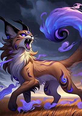 Mystical Lynx with Purple Flames