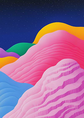 Colorful Abstract Mountain Landscape at Night