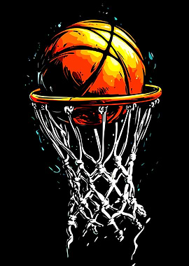 Basketball Through Hoop Graphic Illustration