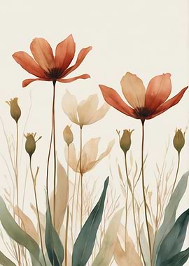 Watercolor Floral Arrangement on Cream Background