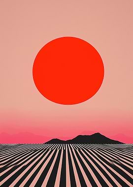 Abstract Landscape with Red Sun