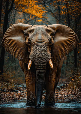 Elephant in Autumn Forest