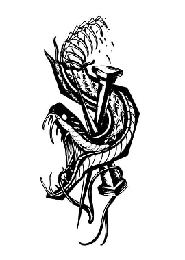Snake and Nail Blackwork Illustration