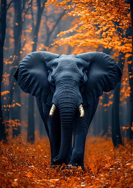 Elephant in Autumn Forest