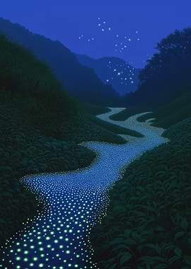 Glowing River Valley at Night
