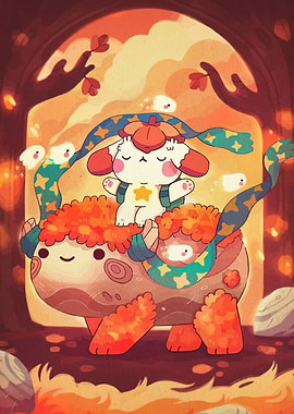 Cute Cartoon Creature with Autumnal Theme