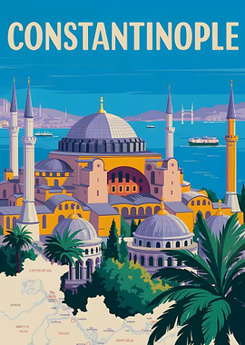 Constantinople Travel Poster Illustration