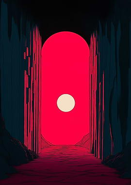 Crimson Passage with Pale Orb