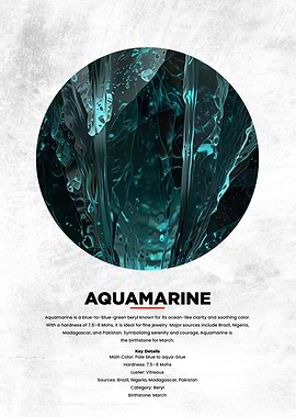 Aquamarine Gemstone Information Poster