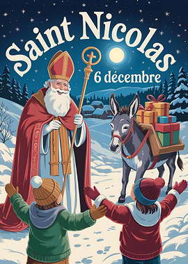 Saint Nicolas Illustration with Children
