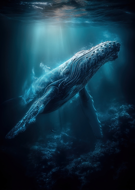 Humpback Whale in Deep Blue Sea