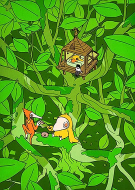 Cartoon Forest Scene with Characters