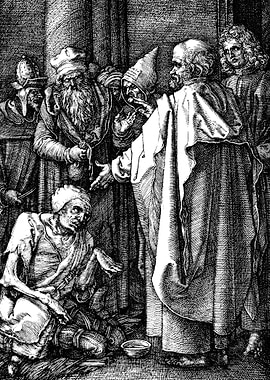 Peter and John Healing the Man Albrecht Durer Engraving