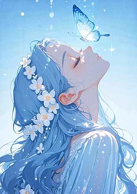 Blue Haired Girl with Butterfly