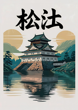 Japanese Castle Reflection Art